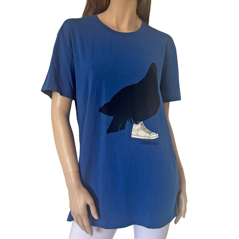 Love Moschino Black Bird Graphic Shirt Pullover Royal Blue Monogrammed UNISEX - Picture 9 of 14